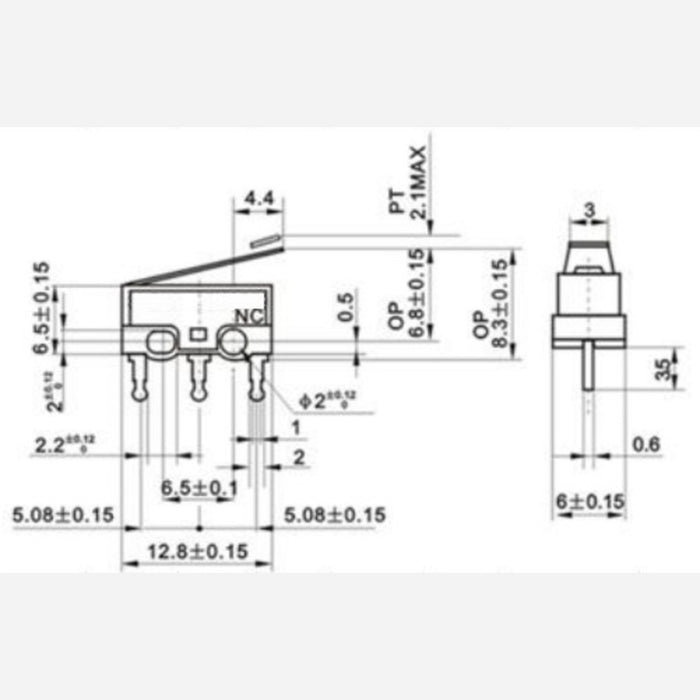 Mini Snap-Action Switch with 13.5mm Lever: 3-Pin, SPDT, 2A