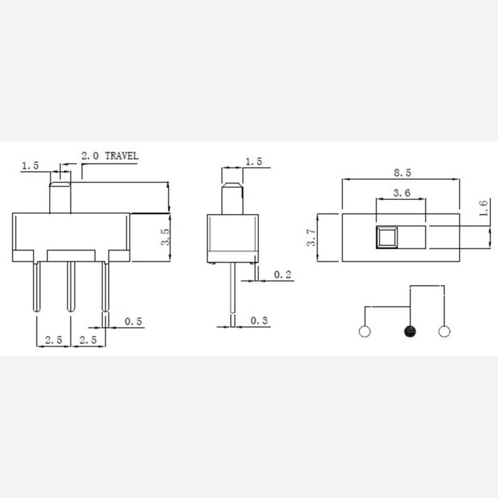 Mini Slide Switch: 3-Pin, SPDT, 0.3A (3-Pack)