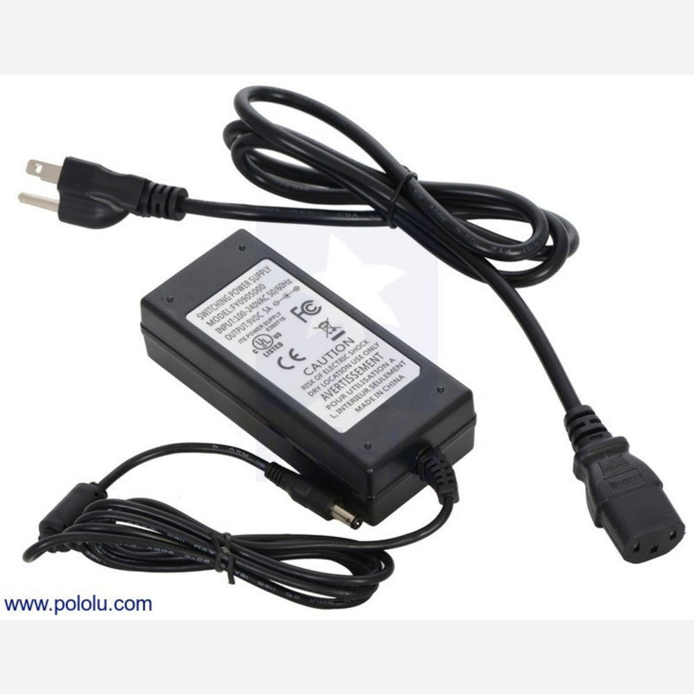 Wall Power Adapter: 9VDC, 5A, 5.5×2.1mm Barrel Jack, Center-Positive