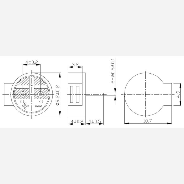 9mm Electromagnetic Buzzer: 30Ohm, 3-7V, Side Opening