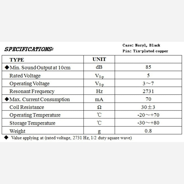 9mm Electromagnetic Buzzer: 30Ohm, 3-7V, Side Opening