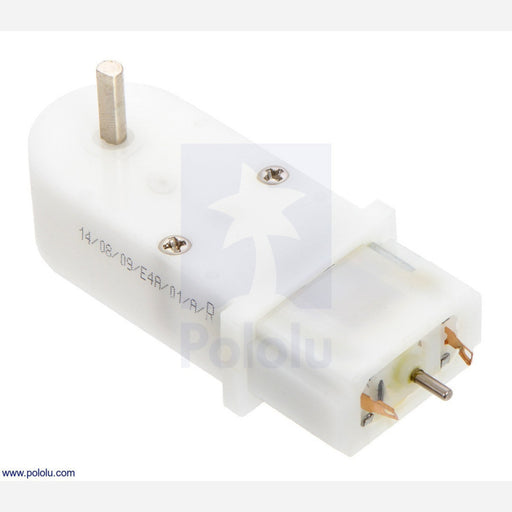 120:1 Mini Plastic Gearmotor, 90º 3mm D-Shaft Output, Extended Motor Shaft