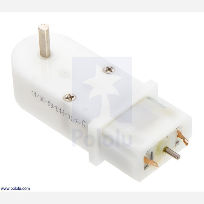 120:1 Mini Plastic Gearmotor HP, 90º 3mm D-Shaft Output, Extended Motor Shaft