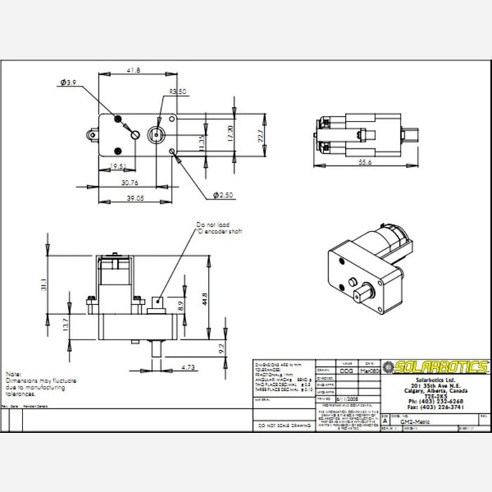 Solarbotics GM2 224:1 Gear Motor Offset Output