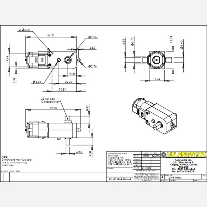 Solarbotics GM3 224:1 Gear Motor 90 deg. Output