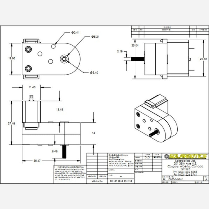 Solarbotics GM6 120:1 Mini Gear Motor Offset Output