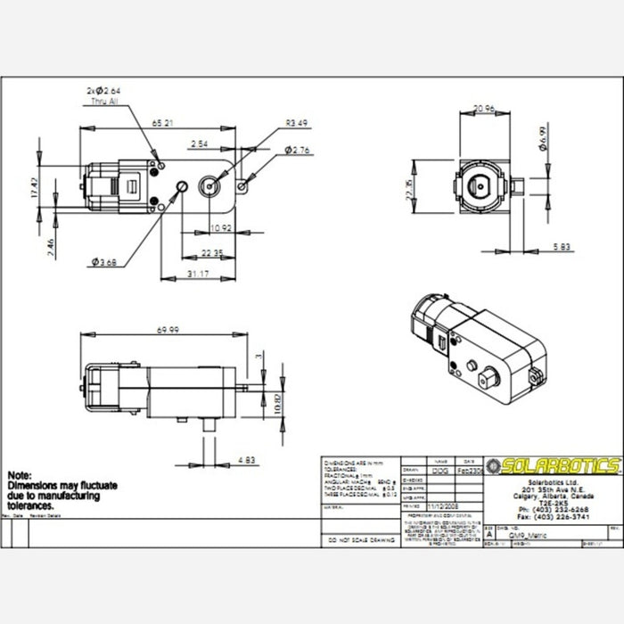 Solarbotics GM9 143:1 Gear Motor 90 deg. Output