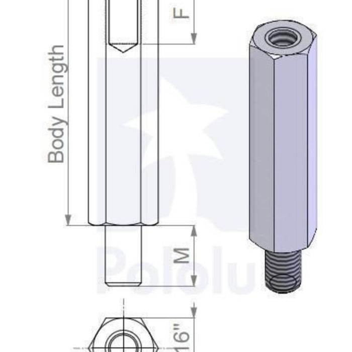 Aluminum Standoff: 1/4" Length, 2-56 Thread, M-F (4-Pack)