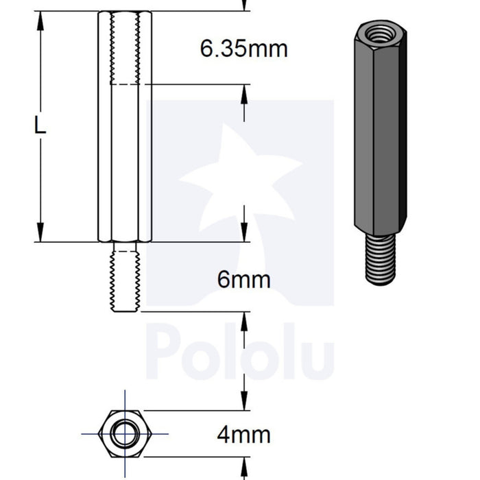 Aluminum Standoff for Raspberry Pi: 11mm Length, 6mm M2.5 Thread, M-F (4-Pack)