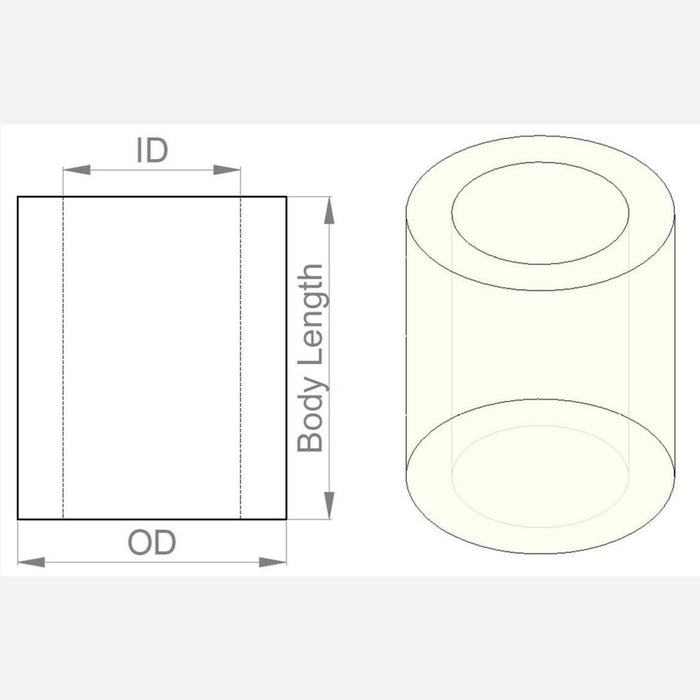 Nylon Spacer: 2mm Length, 4mm OD, 2.7mm ID (50-Pack)