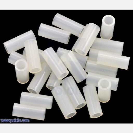 Nylon Spacer: 12mm Length, 5mm OD, 3.3mm ID (25-Pack)