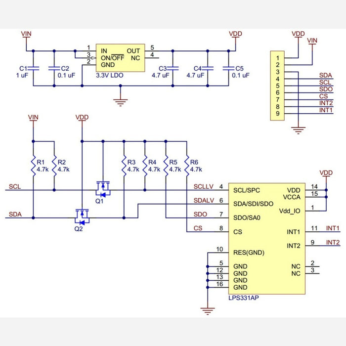 LPS331AP Pressure/Altitude Sensor Carrier with Voltage Regulator