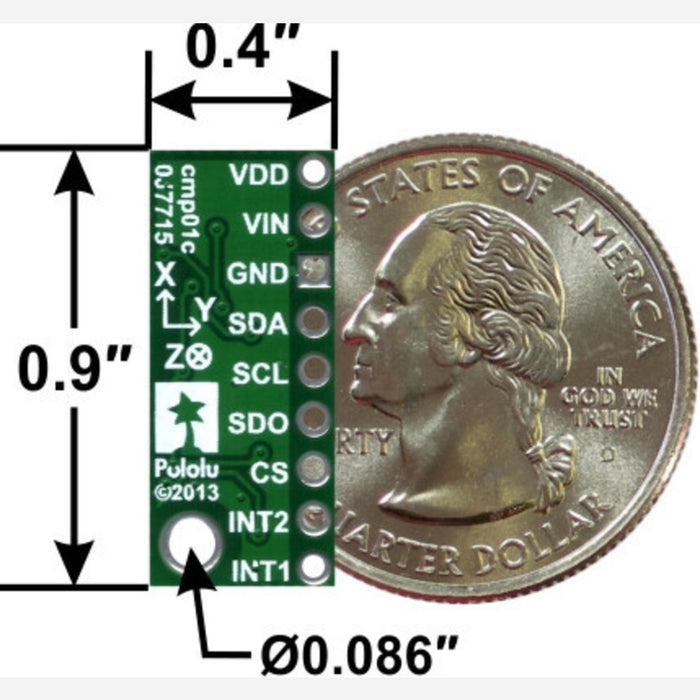 LSM303D 3D Compass and Accelerometer Carrier with Voltage Regulator