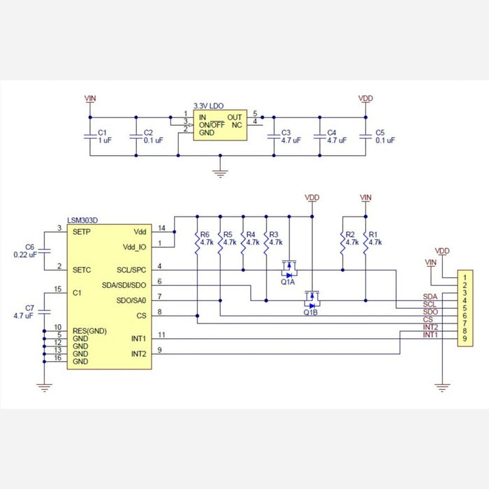 LSM303D 3D Compass and Accelerometer Carrier with Voltage Regulator