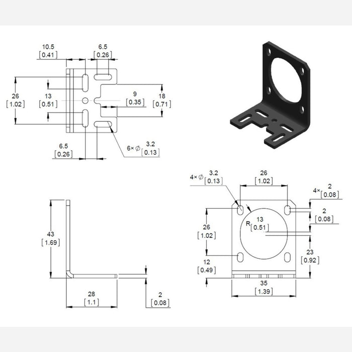 Pololu Stamped Aluminum L-Bracket for NEMA 14 Stepper Motors