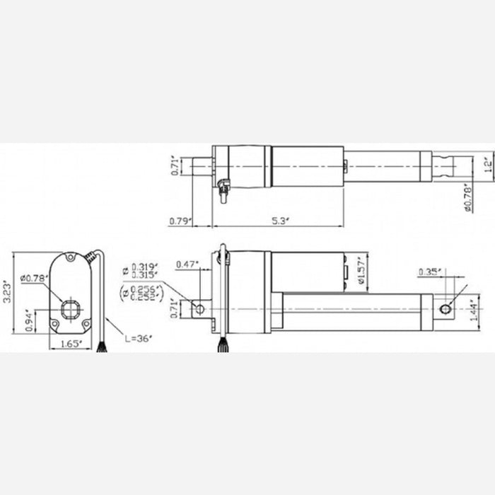 Concentric LACT2-12V-20 Linear Actuator: 2" Stroke, 12V, 0.5"/s