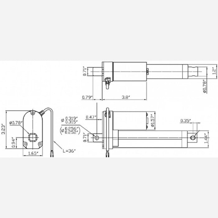 Concentric LACT4-12V-20 Linear Actuator: 4" Stroke, 12V, 0.5"/s