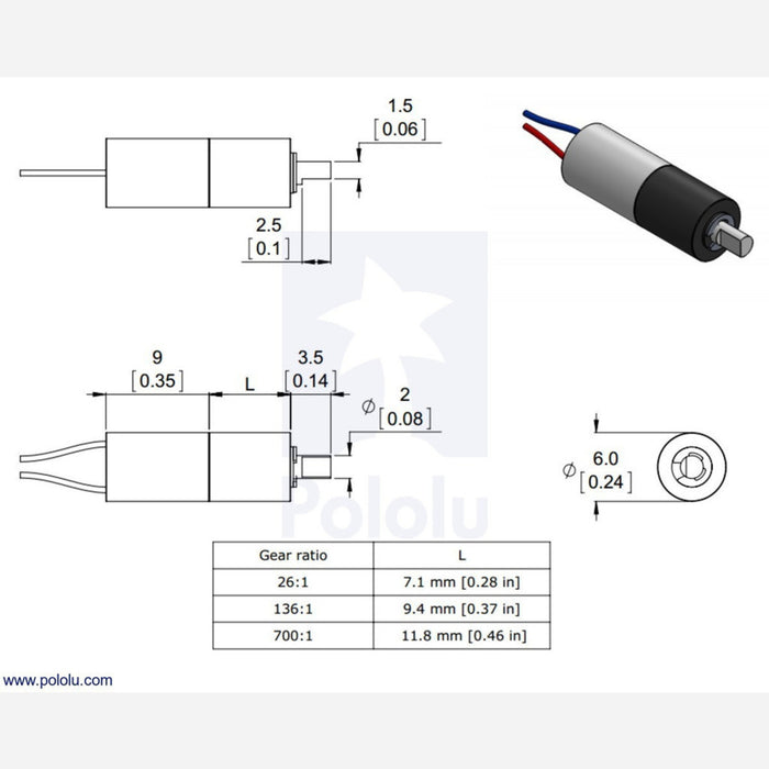 700:1 Sub-Micro Plastic Planetary Gearmotor 6Dx21L mm