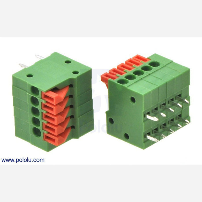 Screwless Terminal Block: 5-Pin, 0.1" Pitch, Side Entry (2-Pack)