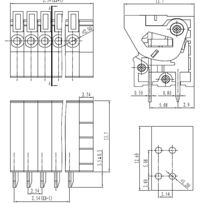 Screwless Terminal Block: 2-Pin, 0.1" Pitch, Top Entry (3-Pack)