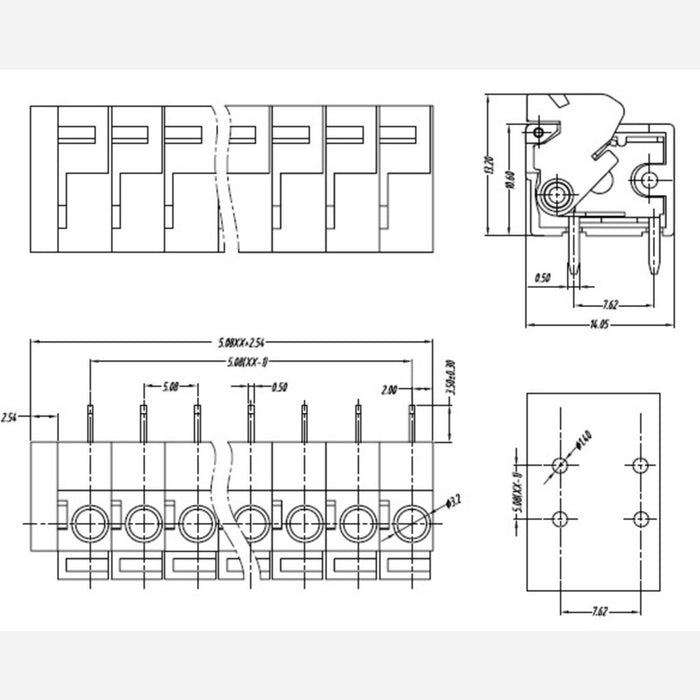 Screwless Terminal Block: 2-Pin, 0.2" Pitch, Side Entry (3-Pack)