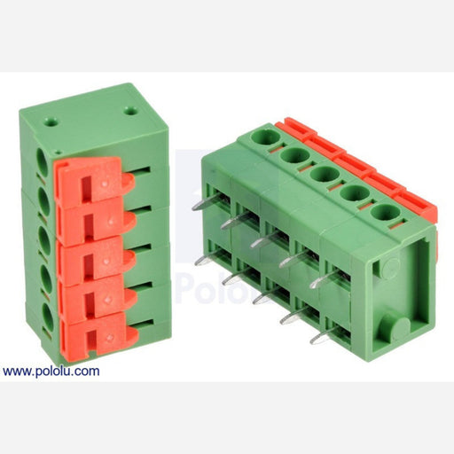 Screwless Terminal Block: 5-Pin, 0.2" Pitch, Side Entry (2-Pack)