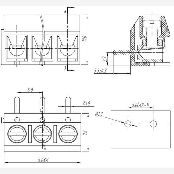 Screw Terminal Block: 2-Pin, 5 mm Pitch, Top Entry (4-Pack)