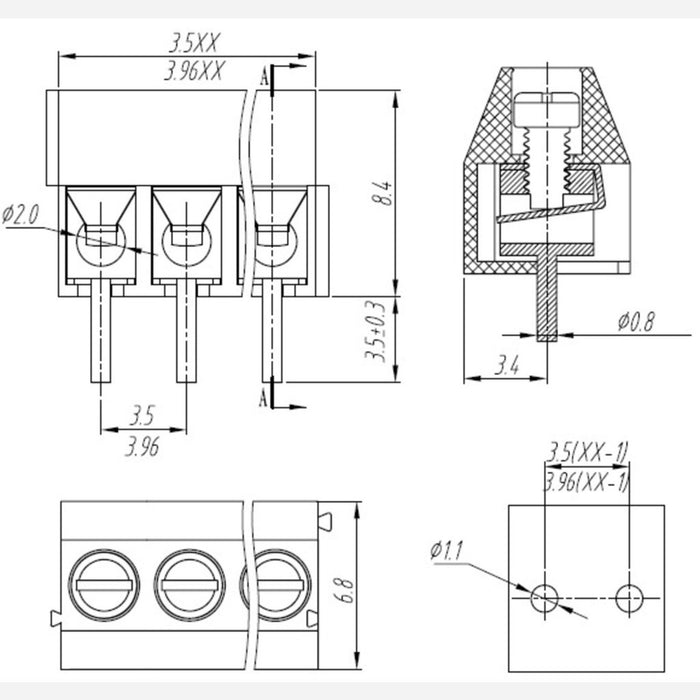 Screw Terminal Block: 2-Pin, 3.5 mm Pitch, Side Entry (4-Pack)