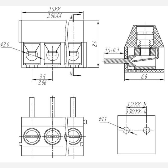 Screw Terminal Block: 2-Pin, 3.5 mm Pitch, Top Entry (4-Pack)