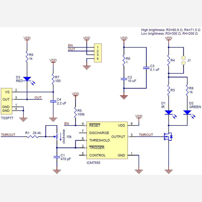 Pololu 38 kHz IR Proximity Sensor, Fixed Gain, Low Brightness (irs05a)