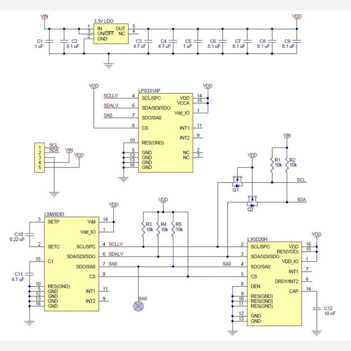 AltIMU-10 v3 Gyro, Accelerometer, Compass, and Altimeter (L3GD20H, LSM303D, and LPS331AP Carrier)