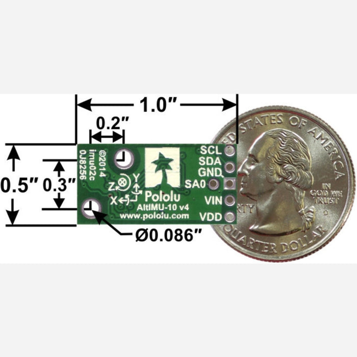 AltIMU-10 v4 Gyro, Accelerometer, Compass, and Altimeter (L3GD20H, LSM303D, and LPS25H Carrier)