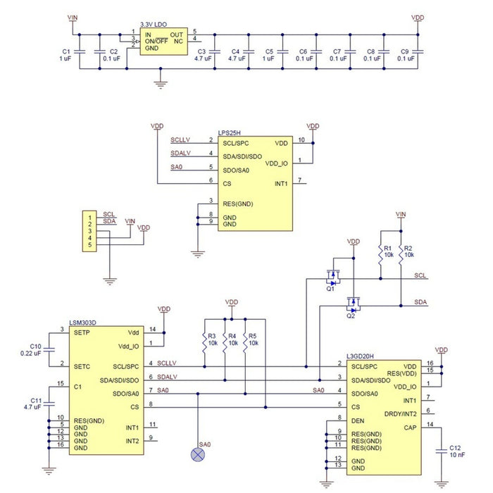 AltIMU-10 v4 Gyro, Accelerometer, Compass, and Altimeter (L3GD20H, LSM303D, and LPS25H Carrier)