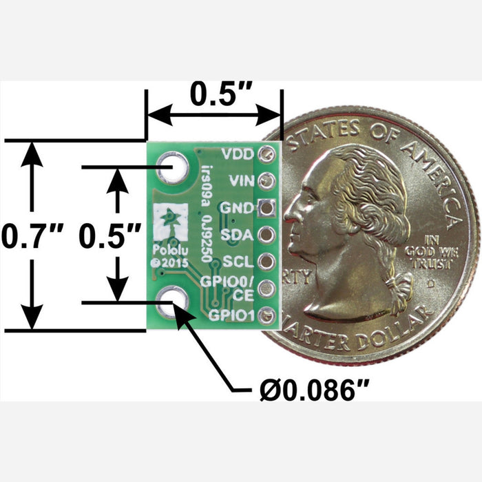 VL6180X Time-of-Flight Distance Sensor Carrier with Voltage Regulator, 60cm max