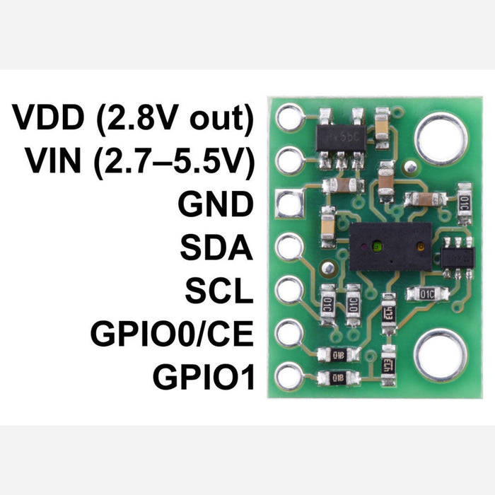 VL6180X Time-of-Flight Distance Sensor Carrier with Voltage Regulator, 60cm max