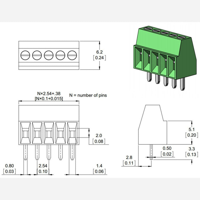 Screw Terminal Block: 4-Pin, 0.1" Pitch, Side Entry (2-Pack)