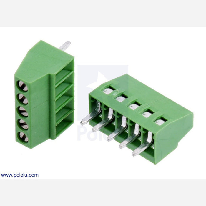 Screw Terminal Block: 5-Pin, 0.1" Pitch, Side Entry (2-Pack)