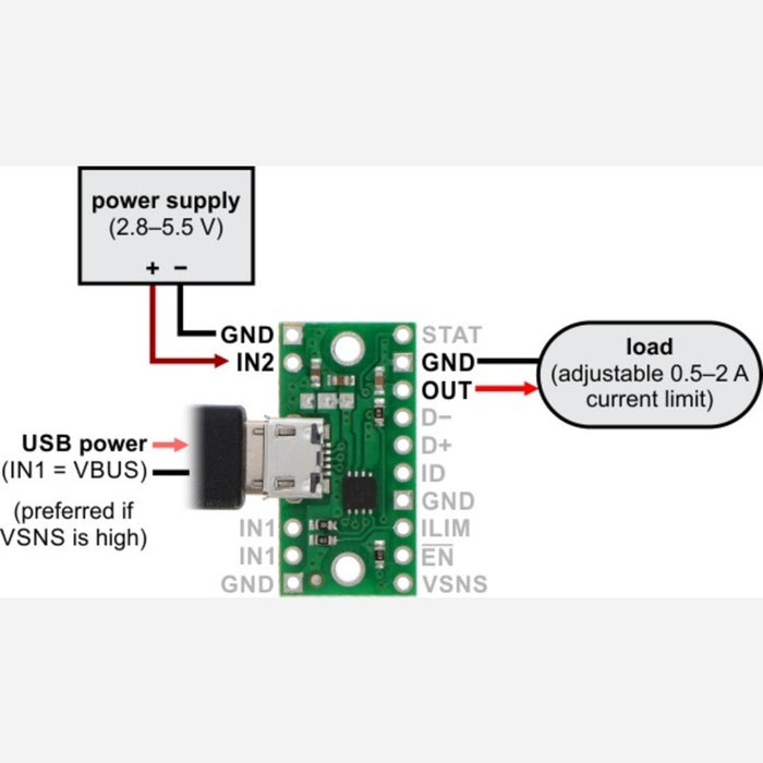 TPS2113A Power Multiplexer Carrier with USB Micro-B Connector