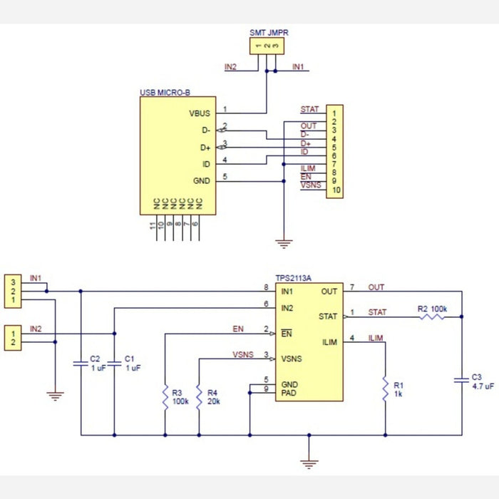 TPS2113A Power Multiplexer Carrier with USB Micro-B Connector