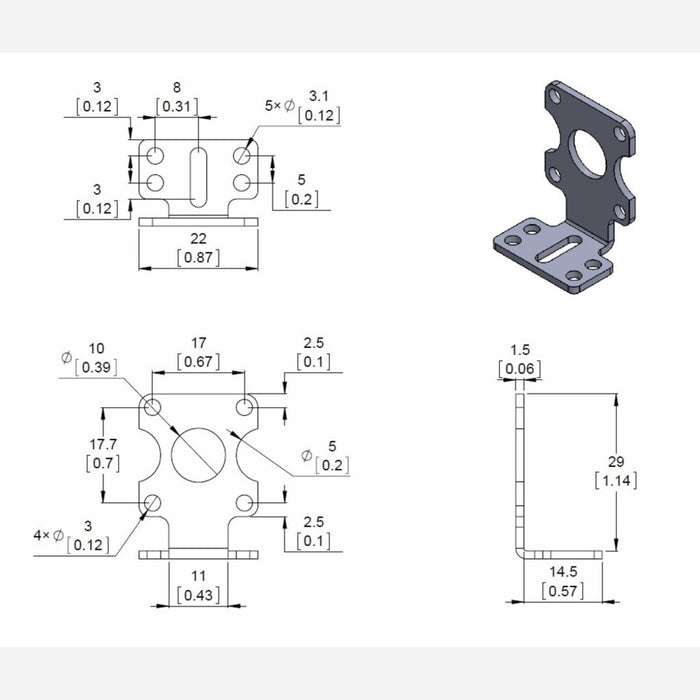 Pololu Extended Stamped Aluminum L-Bracket Pair for Plastic Gearmotors