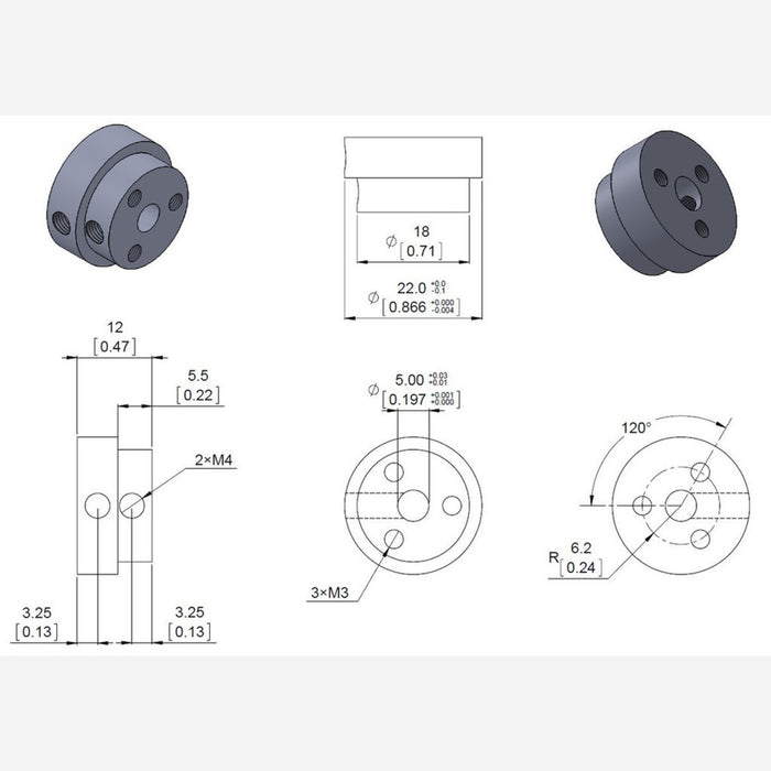 Pololu Aluminum Scooter Wheel Adapter for 5mm Shaft