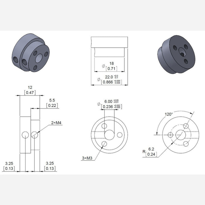 Pololu Aluminum Scooter Wheel Adapter for 6mm Shaft