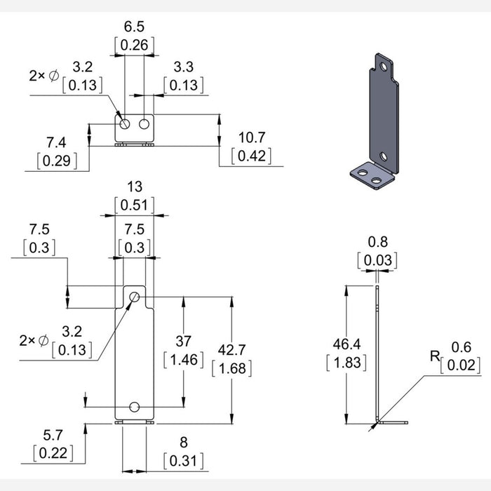 Bracket Pair for Sharp GP2Y0A02, GP2Y0A21, and GP2Y0A41 Distance Sensors - Perpendicular