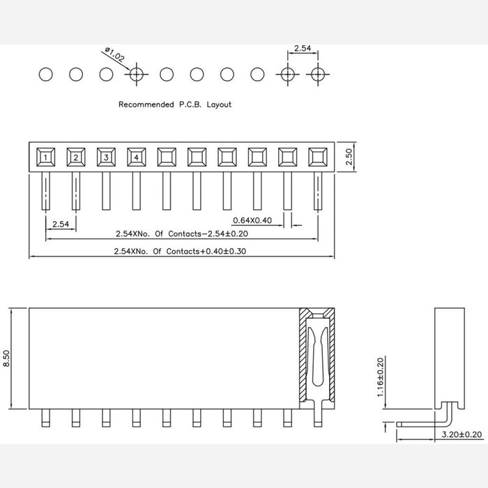 0.100" (2.54 mm) Female Header: 1x2-Pin, Right-Angle