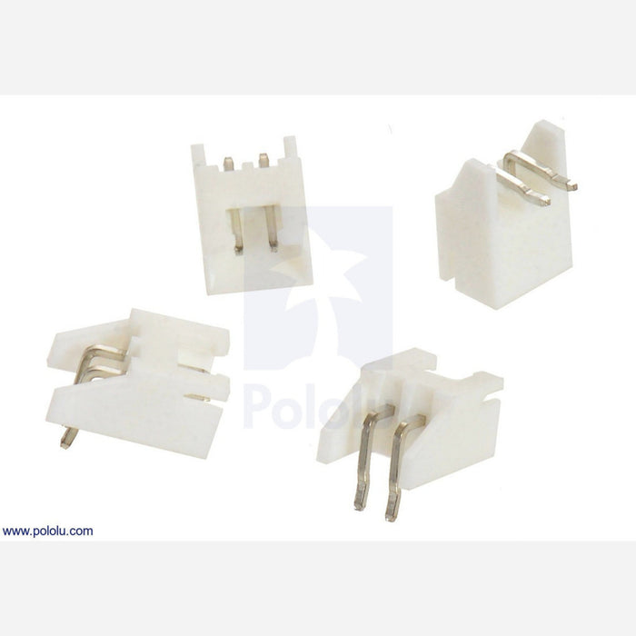 2.5 mm JST XH-Style Shrouded Male Connector: 2-Pin, Right Angle Extended (4-Pack)