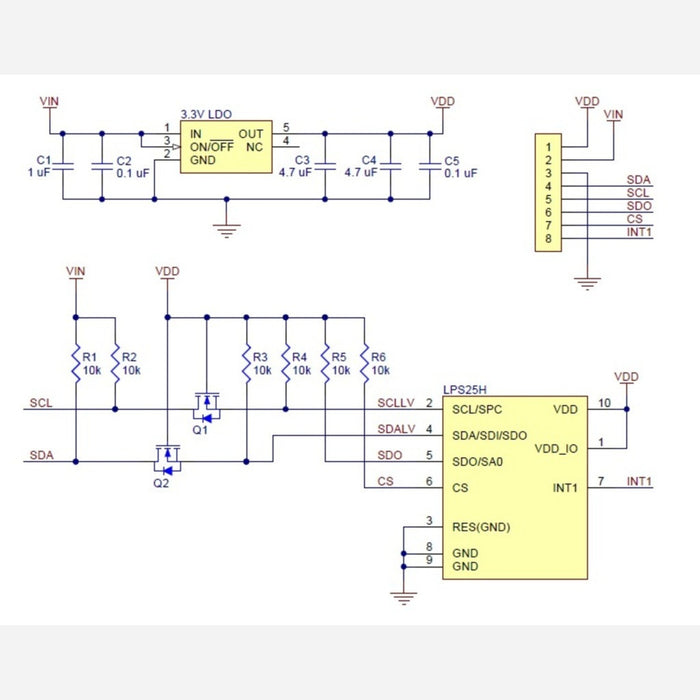 LPS25H Pressure/Altitude Sensor Carrier with Voltage Regulator