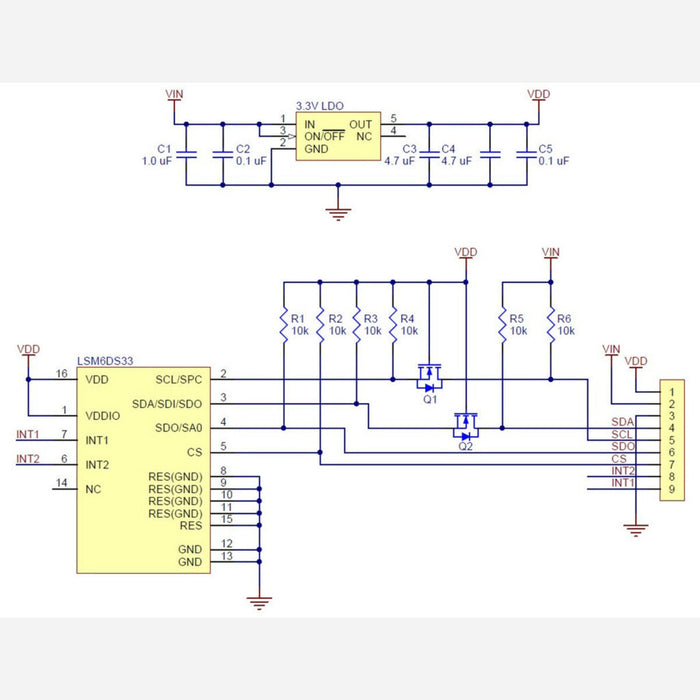 LSM6DS33 3D Accelerometer and Gyro Carrier with Voltage Regulator