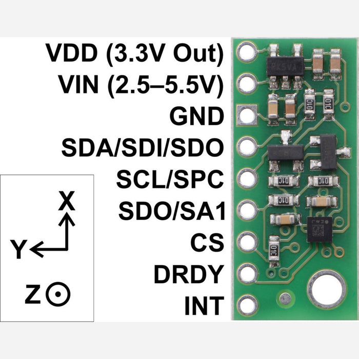 LIS3MDL 3-Axis Magnetometer Carrier with Voltage Regulator