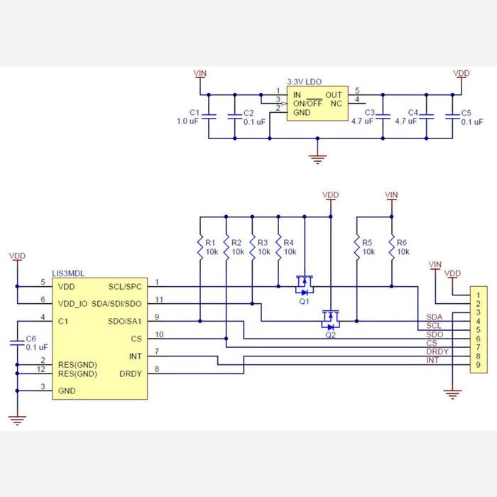 LIS3MDL 3-Axis Magnetometer Carrier with Voltage Regulator