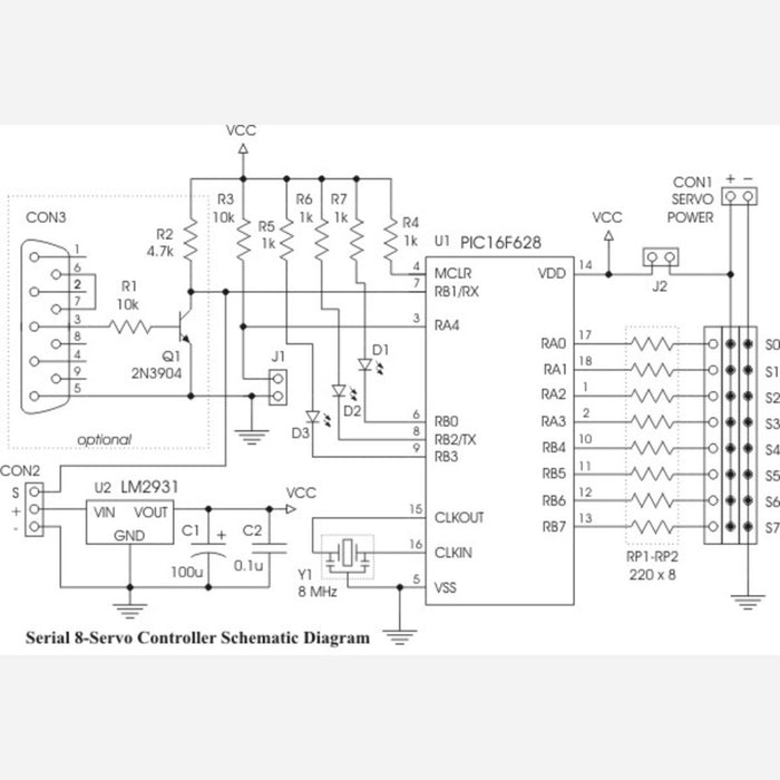 Serial 8-Servo Controller PIC